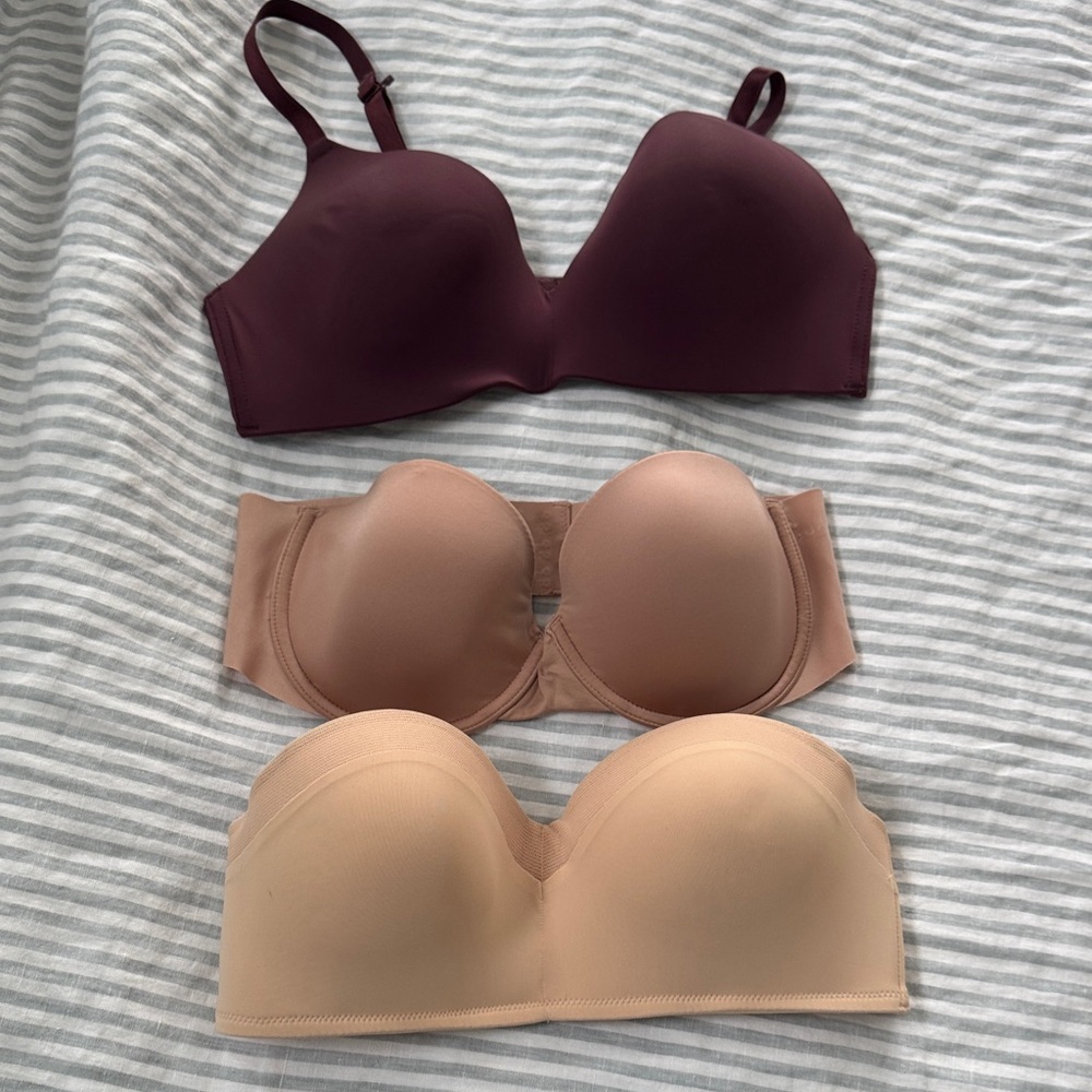 Women's Intimates 3 bra set -36c and b (2 are strapless) like new!